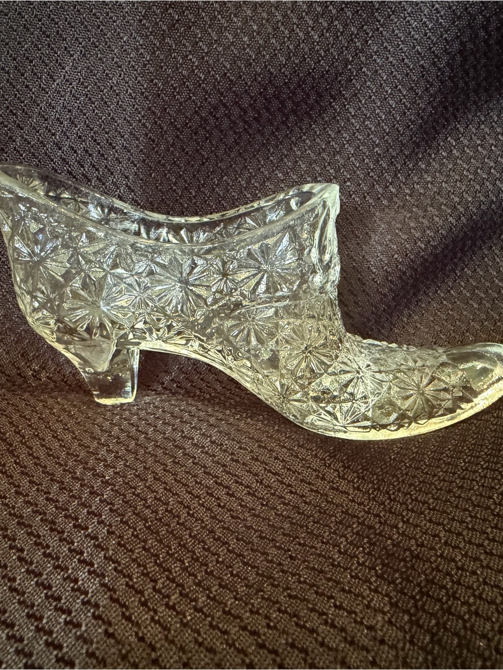 Vintage Fenton Clear Glass Shoe Slipper Daisy and Button Pattern Kitten Heel